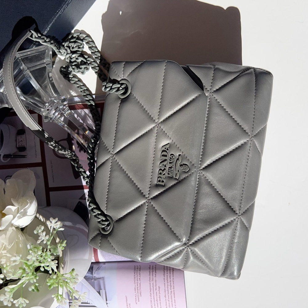 Prada Silver Quilted Shoulder Bag